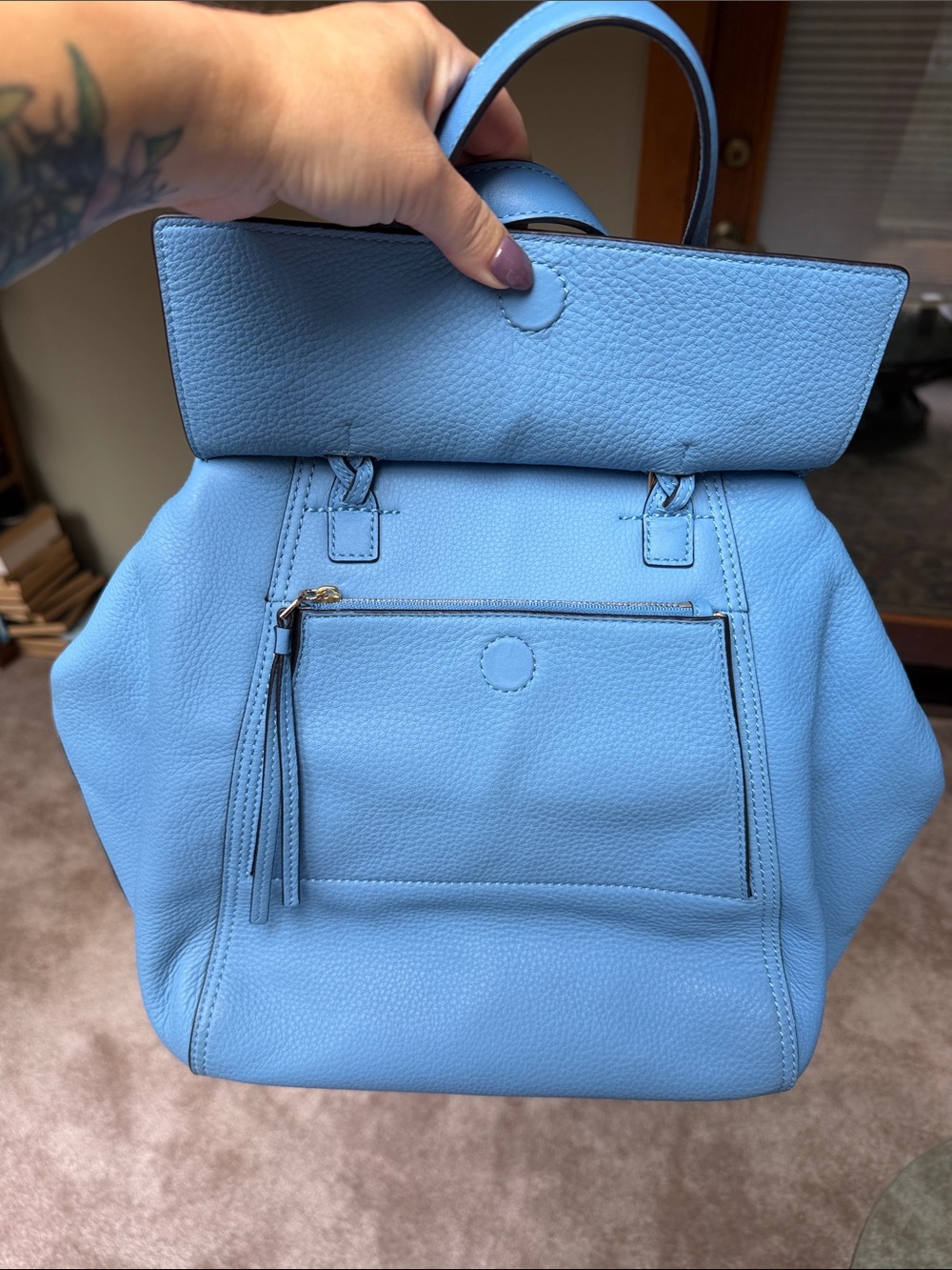 Tory Burch Half Moon LG Blue Braided-Handle Shoulder Bag Detachable Strap - Picture 13 of 16
